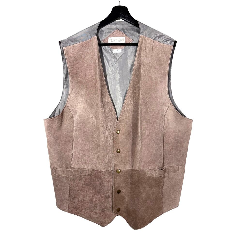 Vintage Tan Suede Vest XXL Brass Buttons Western Rodeo 1990s Plateau SEE PHOTOS